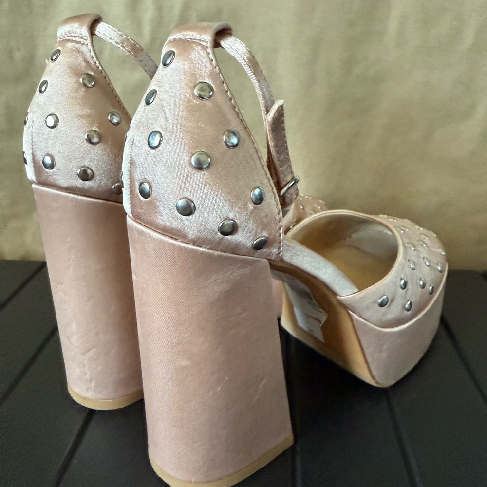 Silent D for Anthropologie Grace platform block heel in ballerina pink satin - Picture 6 of 8